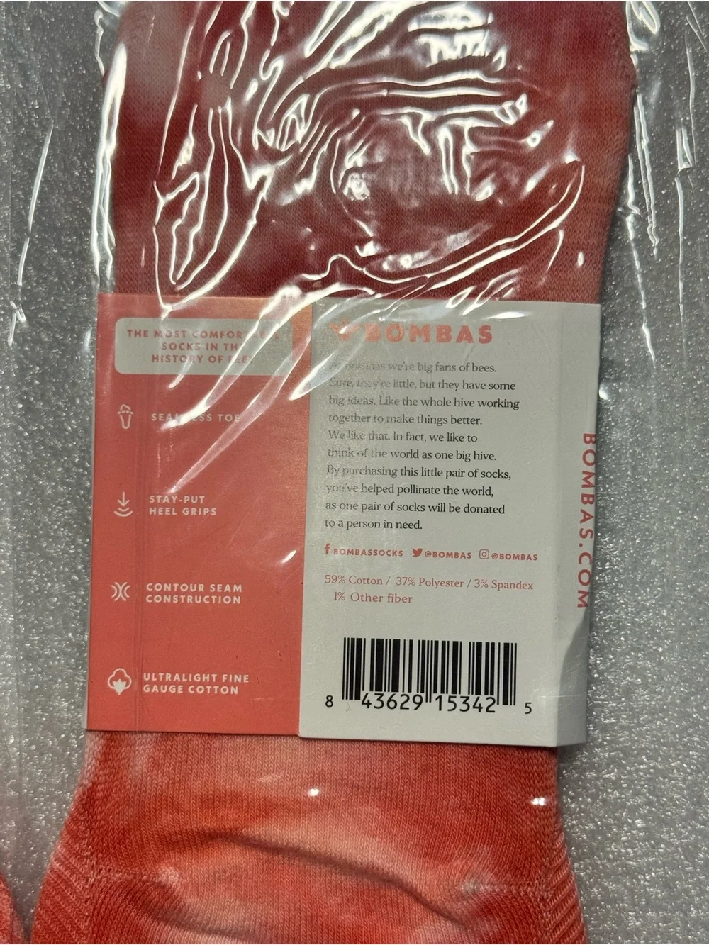 Bombas Unisex Lightweight Tie Dye No Show Orange Socks 2-Pack Size Large